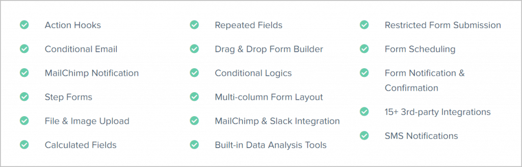 List Of Fluent Forms Features